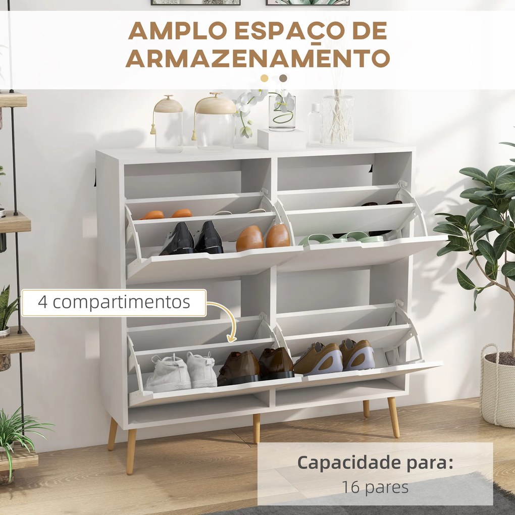 Sapateira para 16 Pares de Sapatos com 4 Gavetas e Prateleiras Ajustáveis 95x26x95 cm Branco