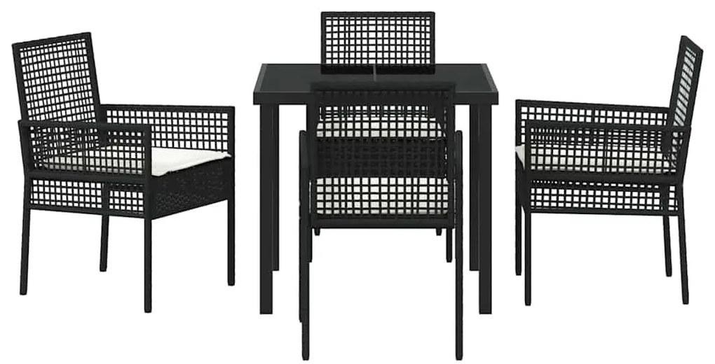 Conjunto de Jantar de 5 Peças com Almofadas Rattan Preto