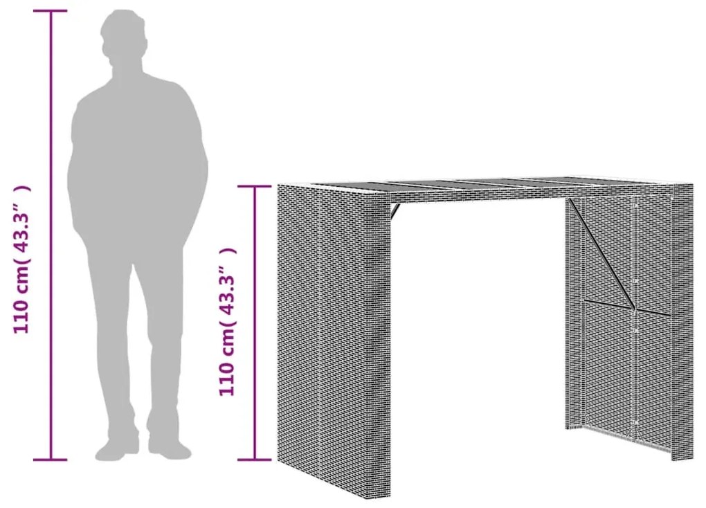 Mesa de bar para jardim com tampo em acácia vime PE cinza