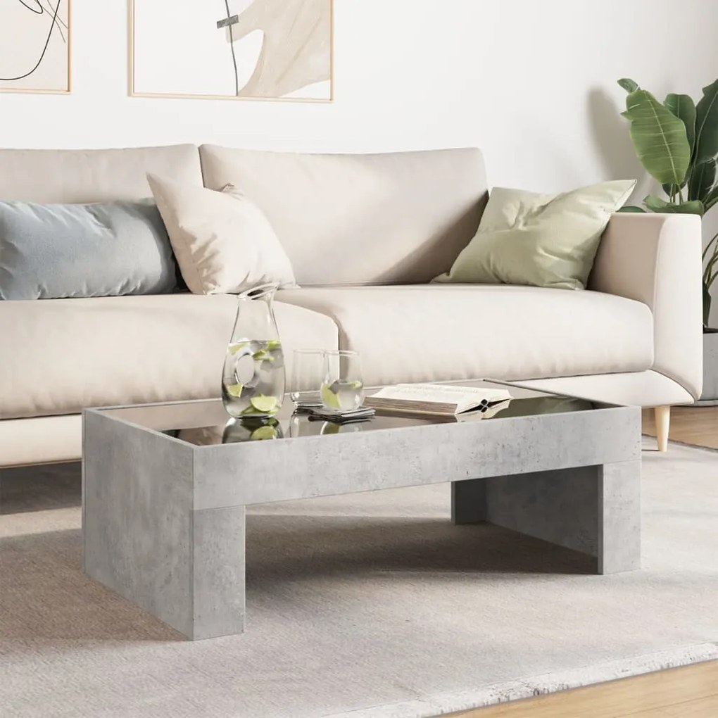 Mesa de centro luzes LED Infinity 90x50x30 cm cinzento cimento