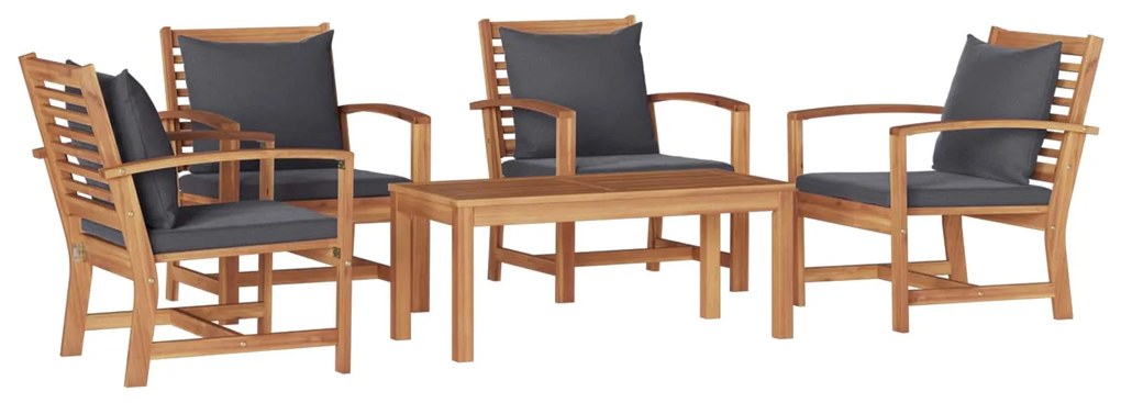 vidaXL Conjunto de Sofá de Jardim 5 pcs Natural Madeira de Teca Sólida