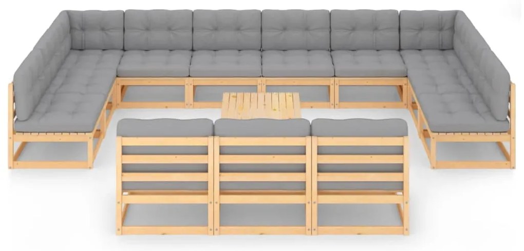 14 pcs conjunto lounge de jardim com almofadões pinho maciço