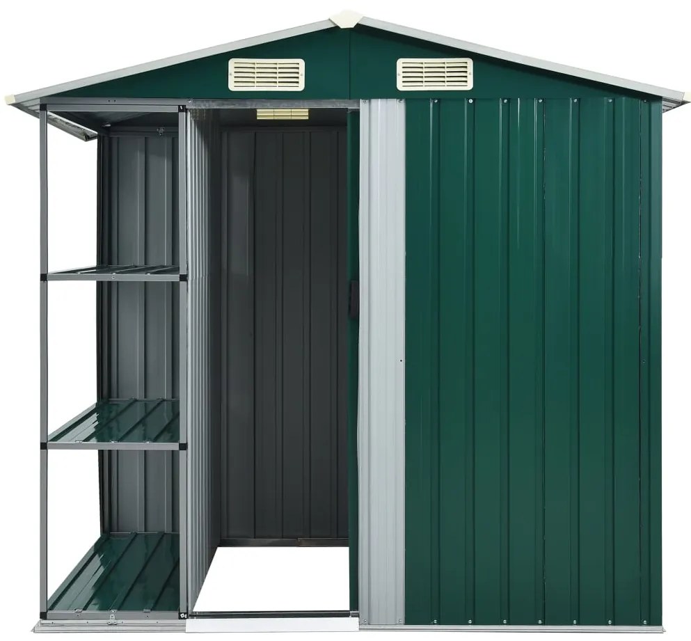 Abrigo de jardim c/ prateleiras 205x130x183 cm ferro verde