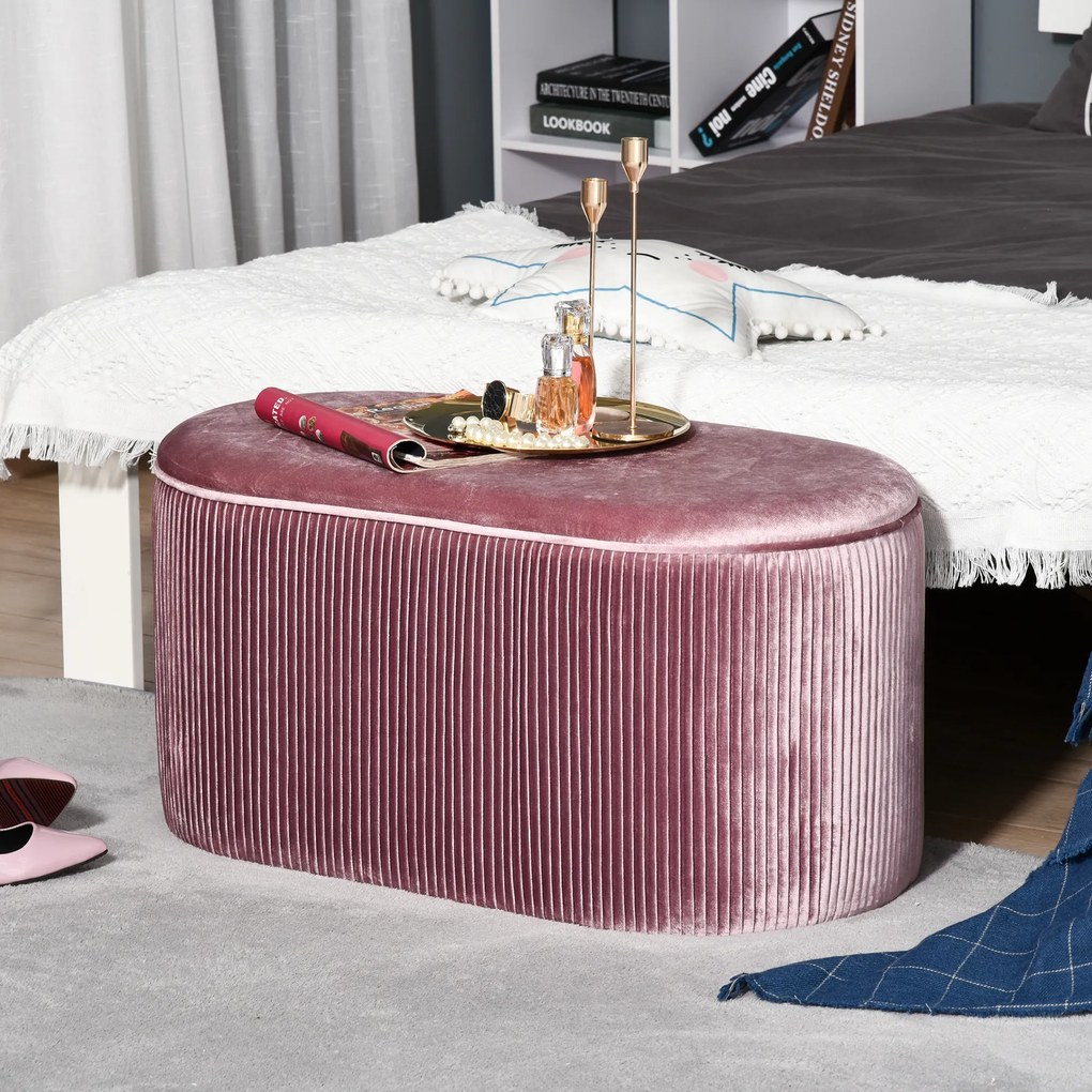 HOMCOM Banco com espaço de armazenamento Banco otomano com assento acolchoado carga máx. 120 kg 81x40x41 cm Rosa