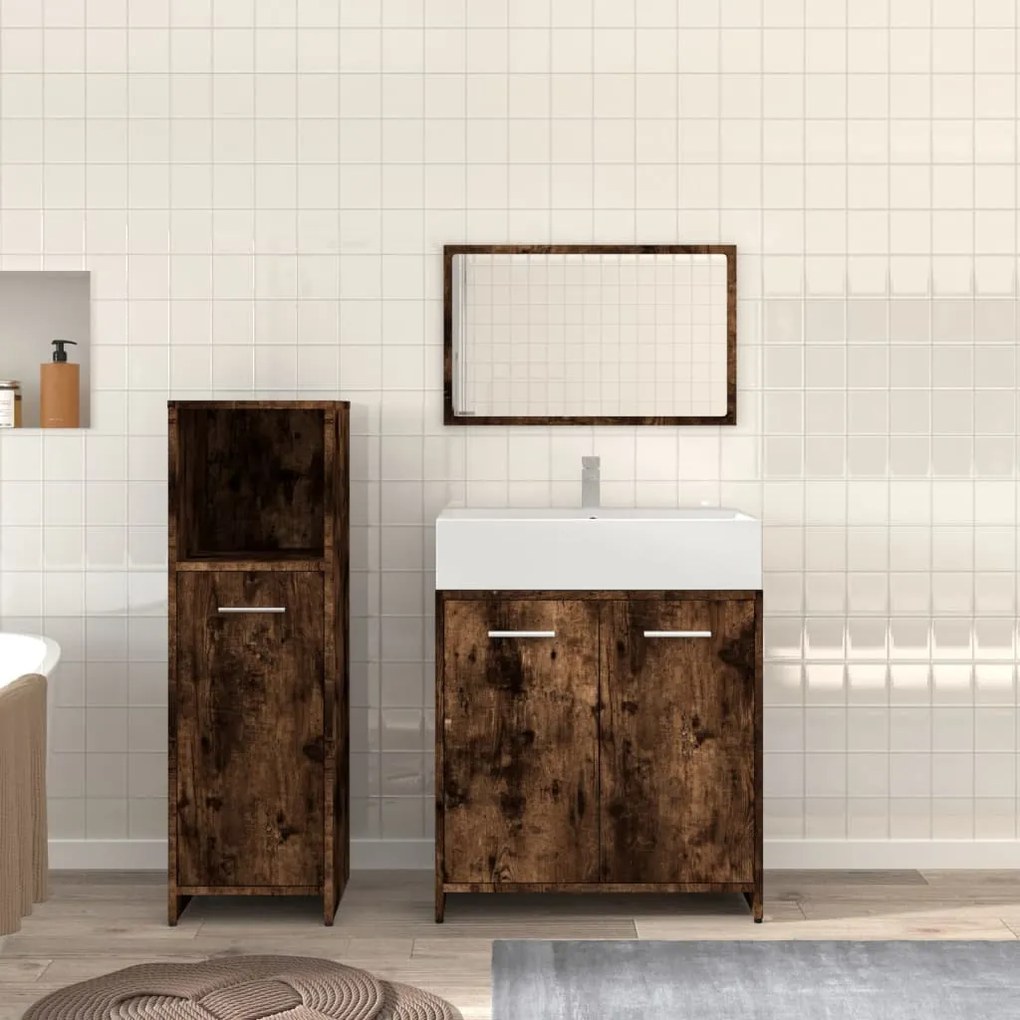 3154406 vidaXL 3 pcs conjunto de móveis WC madeira processada carvalho fumado