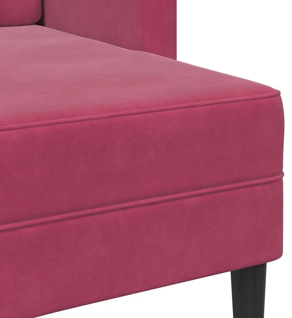 Sofá 2 lugares com Chaise em L 125 cm veludo vermelho tinto