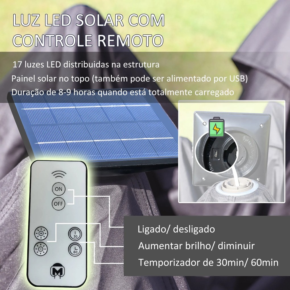 Tenda Dobrável Exterior 3,3x3,3x2,9 m com Luzes LED e Controle Remoto