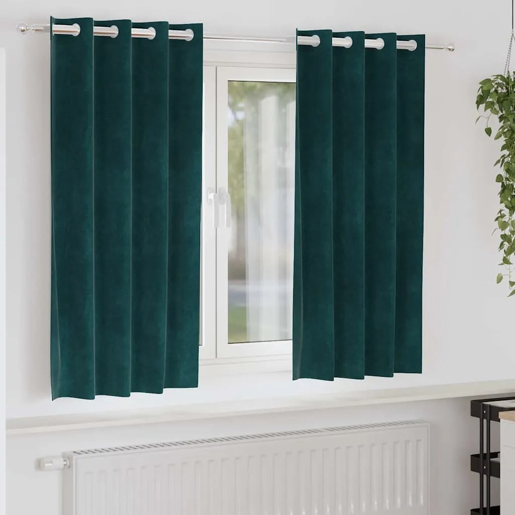 Cortinas Blackout vidaXL com Ilhós 2 pcs Verde Escuro Veludo