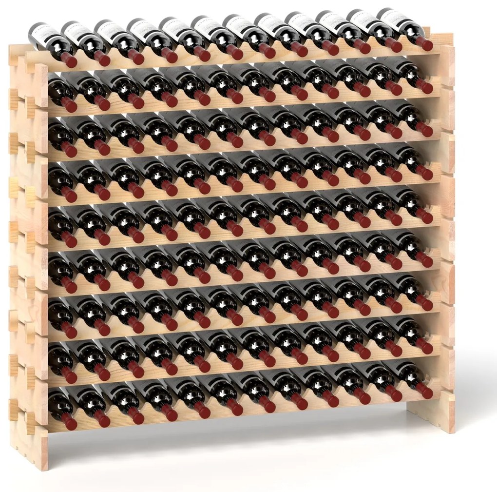 Garrafeira modular empilhável para 108 garrafas de vinho de 9 níveis para adega de cozinha Wine Bar Natural