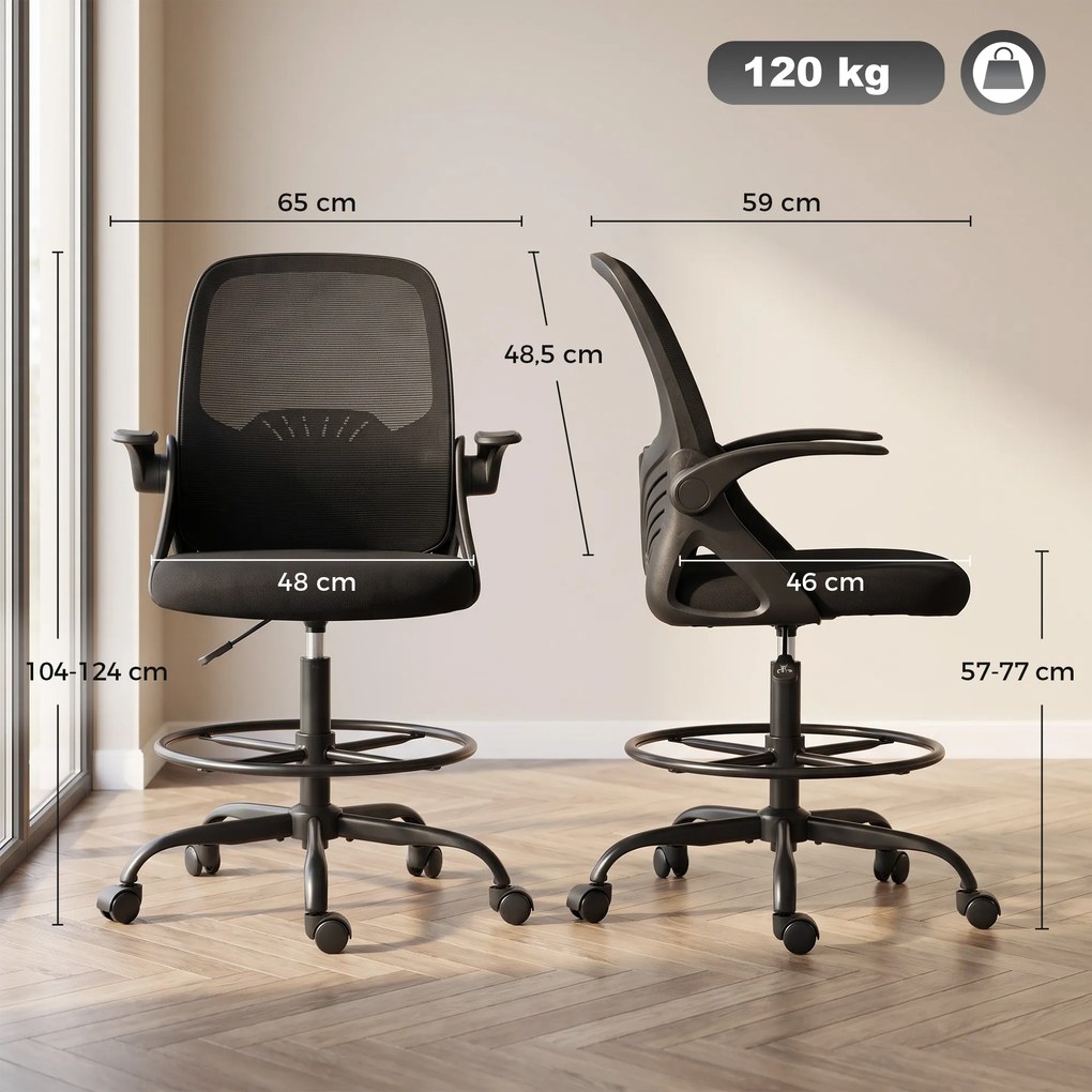 Cadeira de Secretária Ergonómica, 65 x 59 x 124 cm, Altura Regulável, Preta