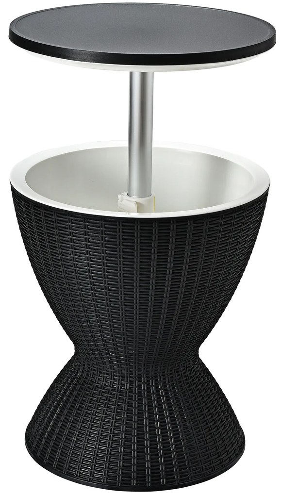 Geleira de jardim de 30 L Mesa de bar baixa de 30 L com tampo elevatório em imitação de rattan para vinho cerveja festa na piscina Preto Φ 48,5 x 57,5