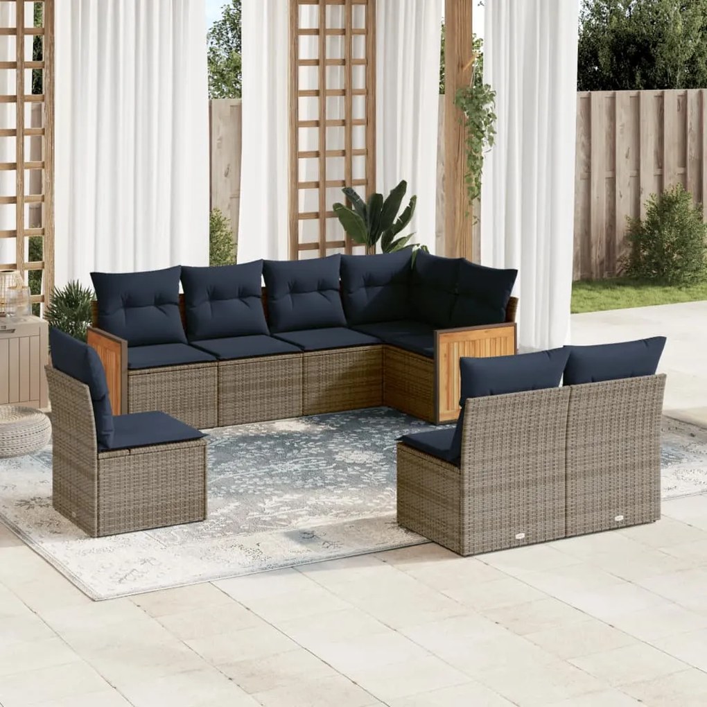 vidaXL 8 pcs conjunto sofás p/ jardim c/ almofadões vime PE cinzento