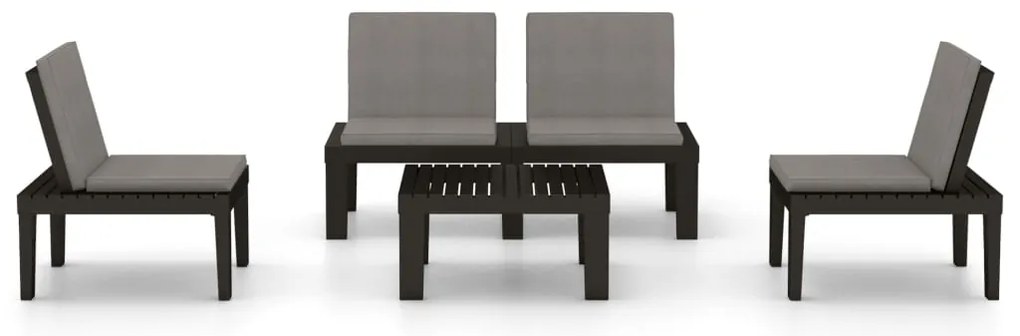 4 pcs conjunto lounge de jardim c/ almofadões plástico cinzento