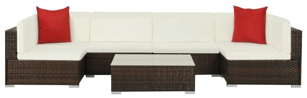vidaXL 7 pcs conjunto lounge jardim c/ almofadões vime PE castanho