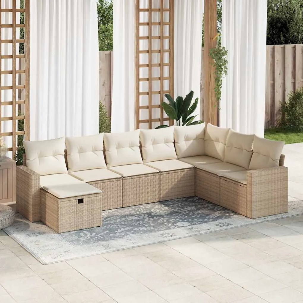 vidaXL 8 pcs conjunto de sofás p/ jardim com almofadões vime PE bege
