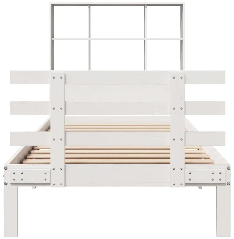 Cama com estante sem colchão 90x200 cm pinho maciço branco