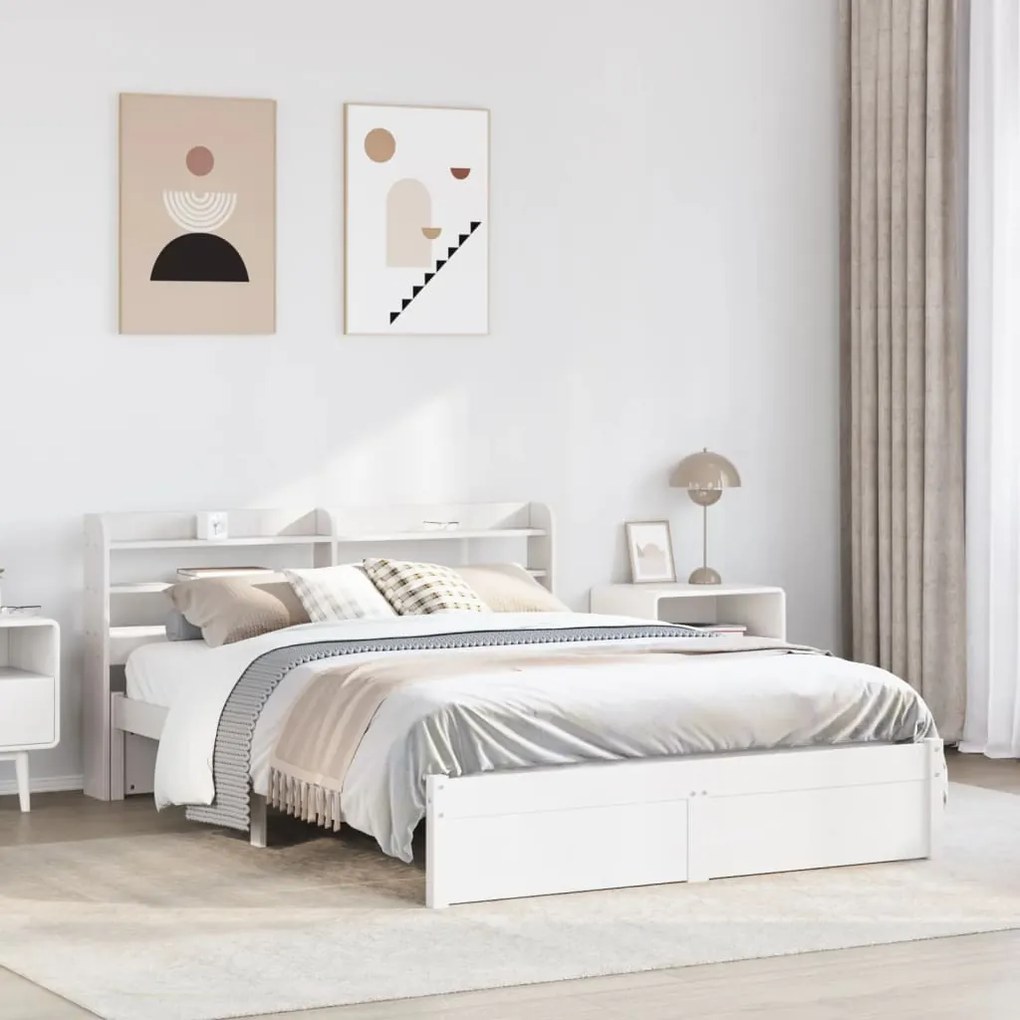 Estrutura de cama c/ cabeceira sem colchão 140x190 cm branco