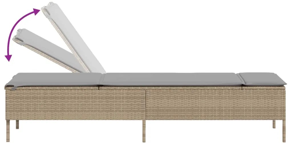 Conjunto de espreguiçadeiras com almofadão 3 pcs vime PE bege