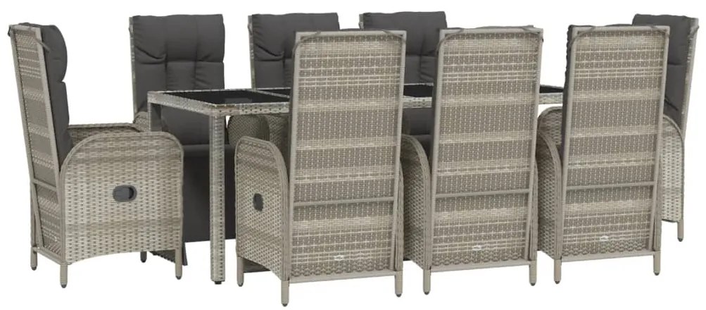 9 pcs conjunto de jantar p/ jardim c/ almofadões vime PE cinza