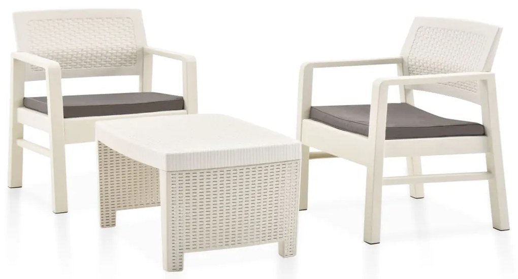 Conjunto lounge para jardim 3 pcs plástico branco