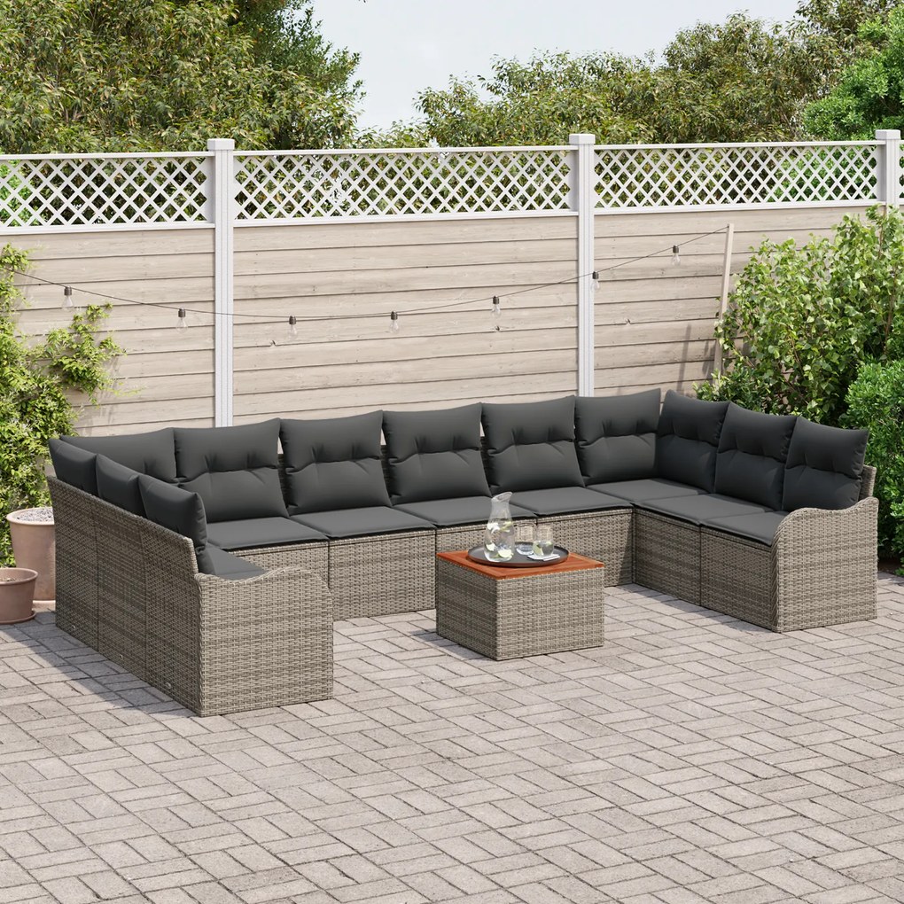 Conjunto de Sofá de Jardim vidaXL com Almofadas Cinza Polirattan Acáci