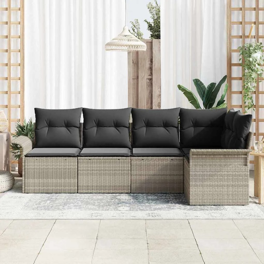 Conjunto de Sofá para Jardim com 5 Peças e Almofadas Cinza Claro em Ra