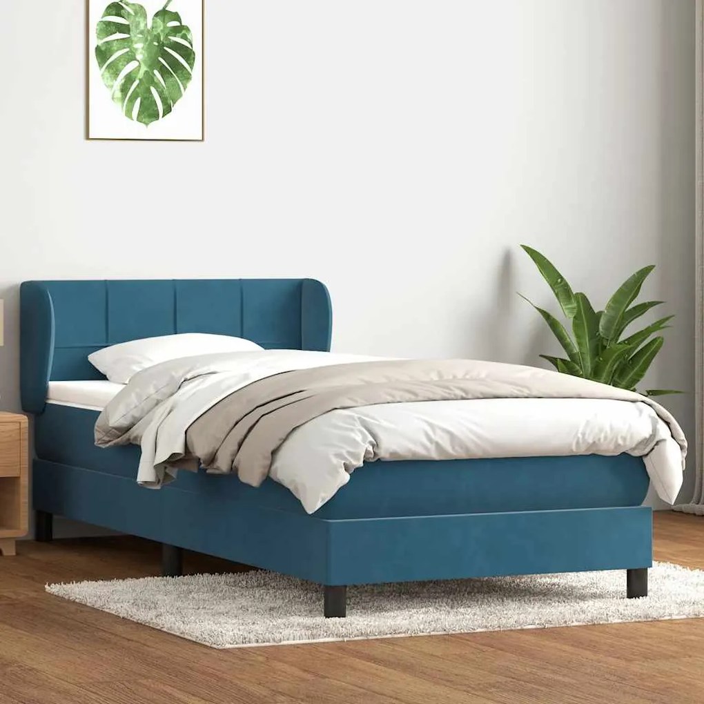 vidaXL Cama com molas/colchão 100x220 cm veludo azul-escuro