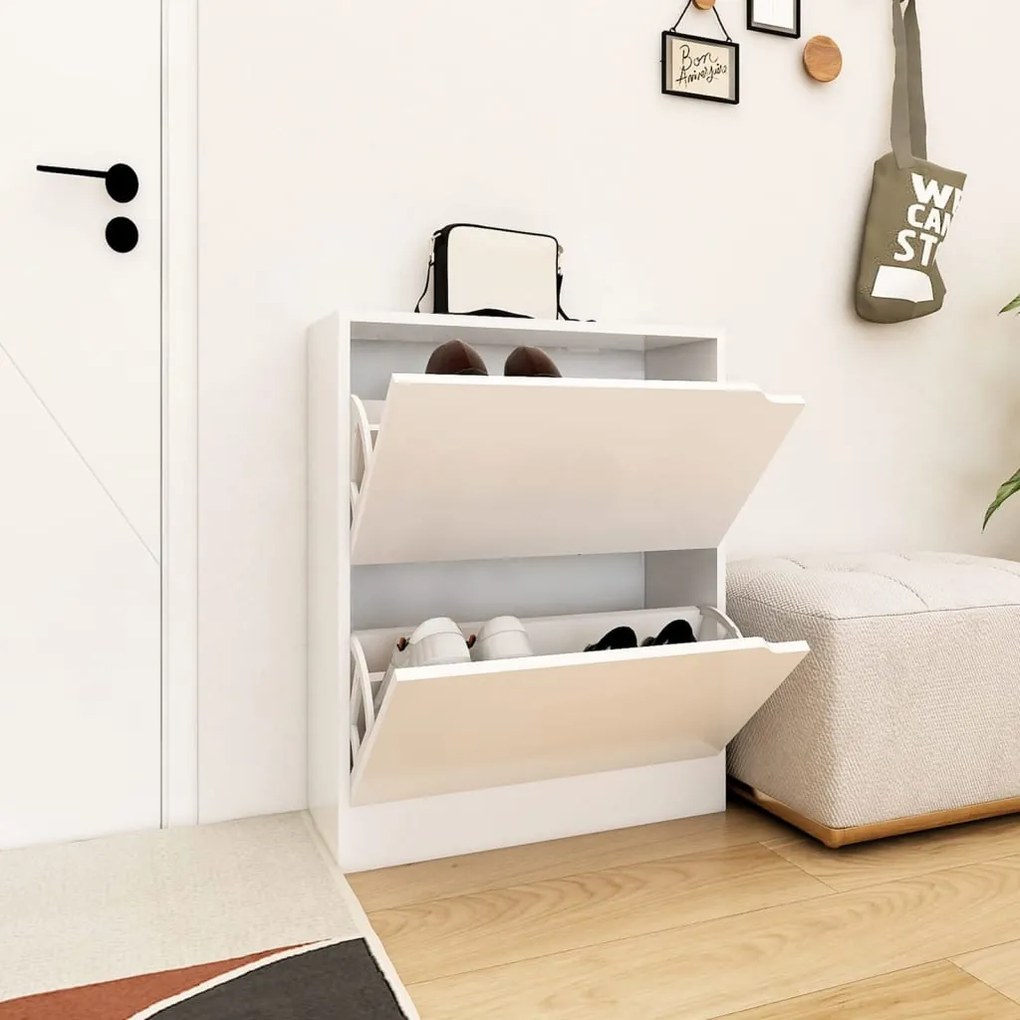vidaXL Armário p/ sapatos c/ 2 portas contraplacado 59x24x74 cm branco