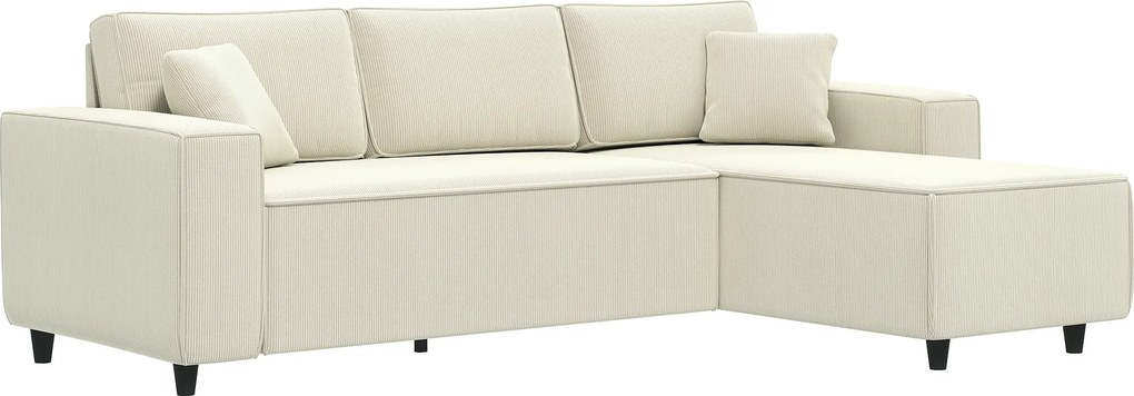 HOMCOM Sofá 3 lugares com chaiselongue, sofá para sala com revestimento em veludo cotelê, 2 almofadas extras, sofá estofado, Creme branco | Aosom Portugal