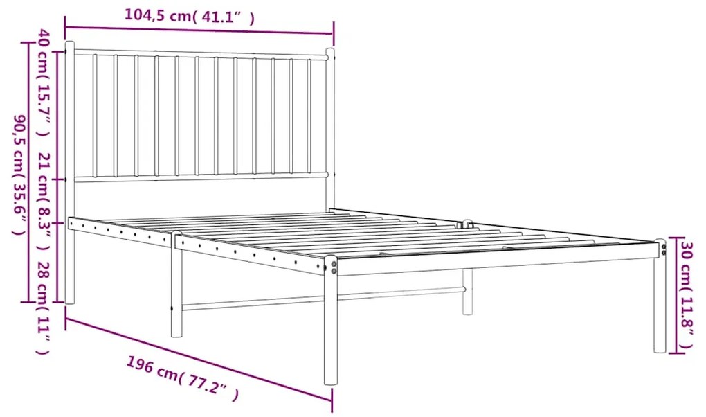 Estrutura de cama com cabeceira 100x190 cm metal preto