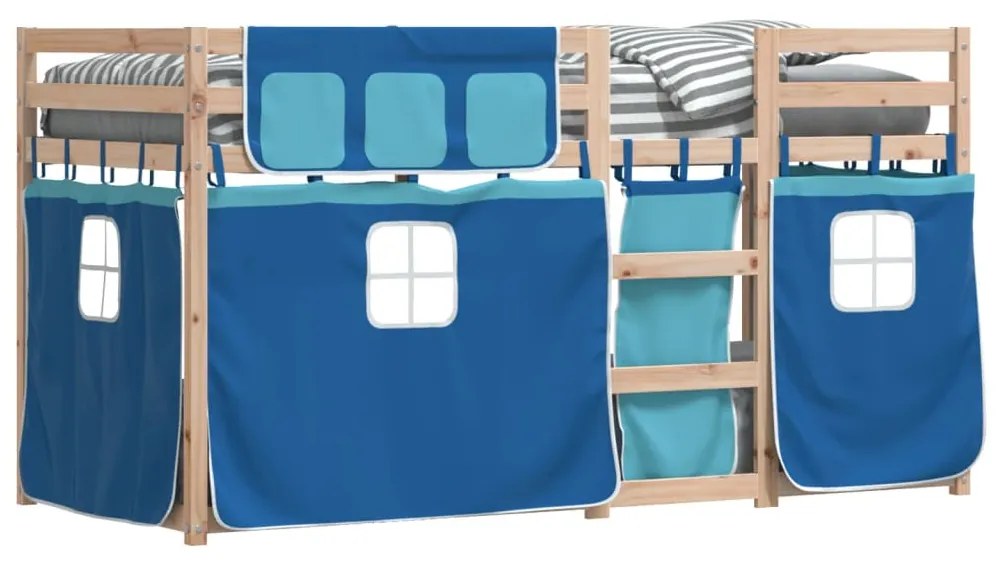 Beliche com cortinas 90x190 cm madeira de pinho maciça azul