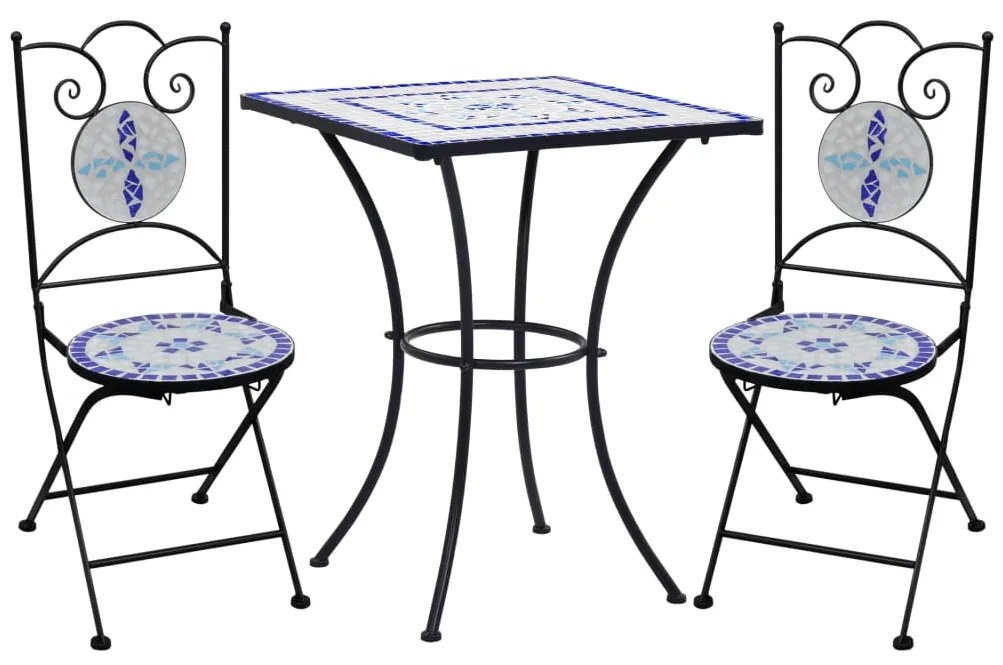 279413 vidaXL 3 pcs conjunto bistro em mosaico azulejos cerâmica azul/branco