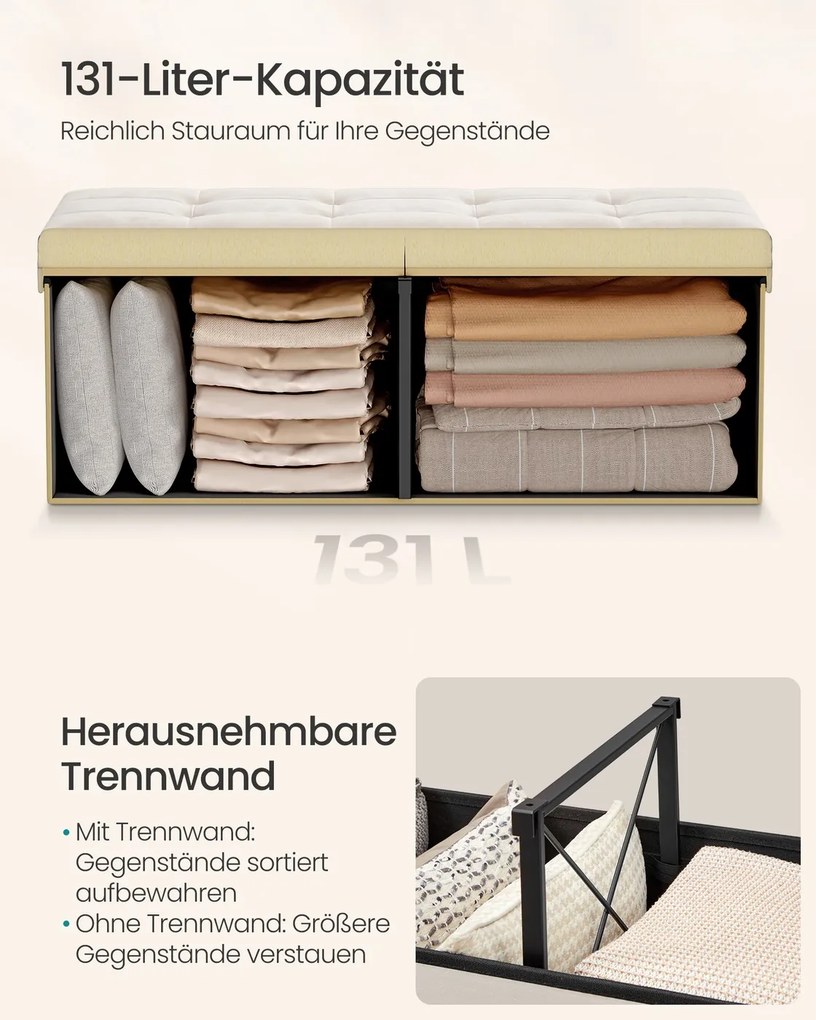 Banco com espaço de arrumação e tampa rebatível 38 x 110 x 38 cm bege cappuccino