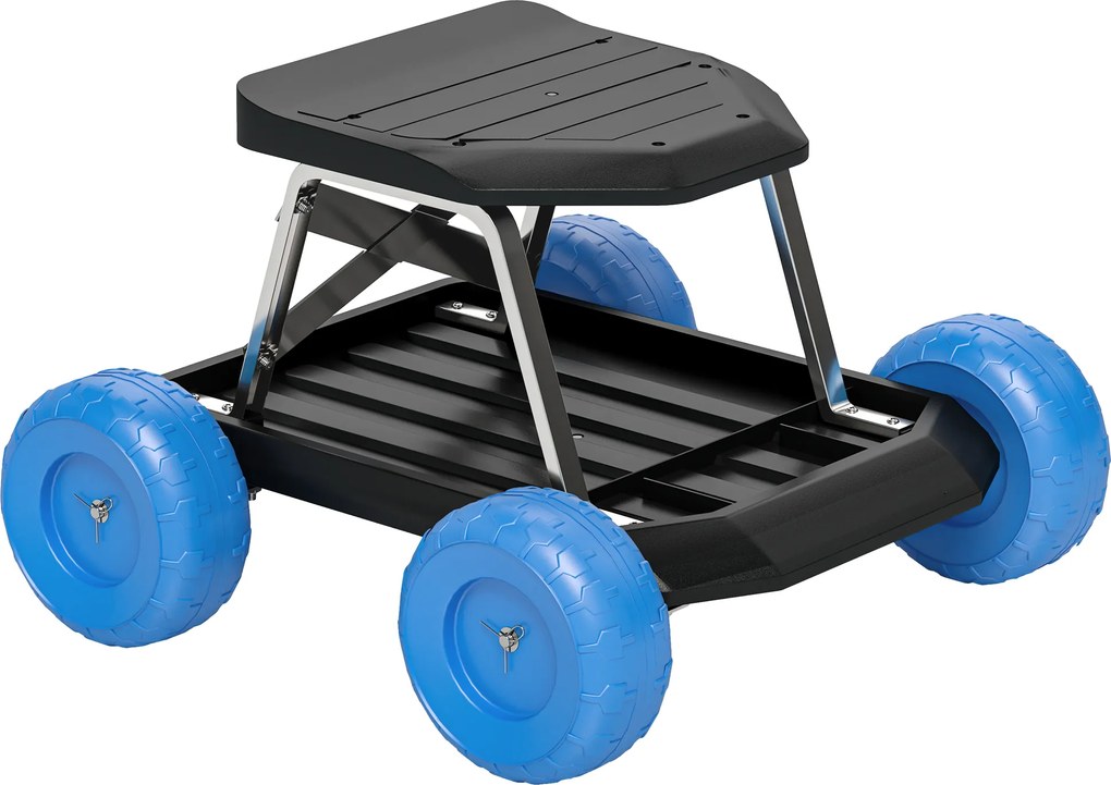 Outsunny Assento de jardim sobre rodas banco de jardinagem bandeja para ferramentas para arrancar ervas daninhas plantar 50 x 49 x 32 cm azul | Aosom Portugal