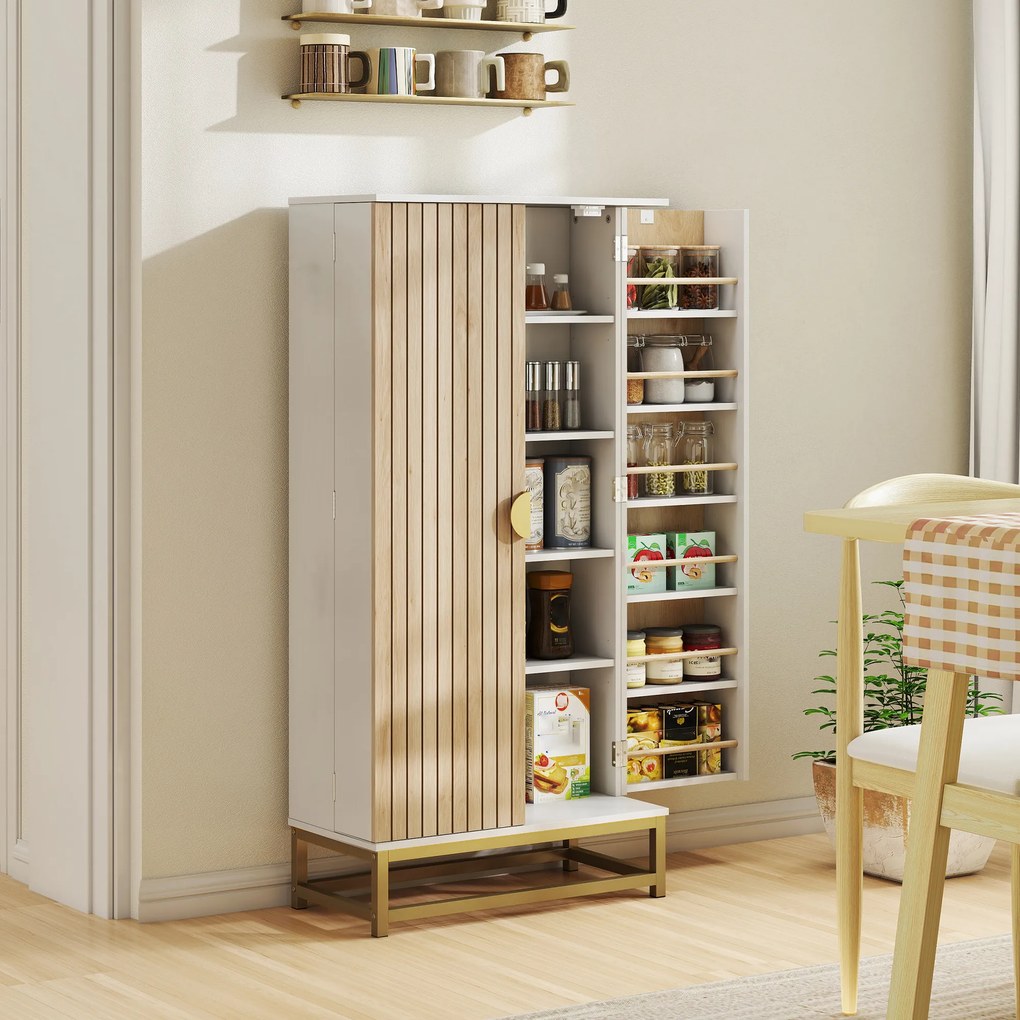 Armário de Cozinha com 2 Portas e 12 Compartimentos Design Moderno com 5 Prateleiras Ajustáveis Branco