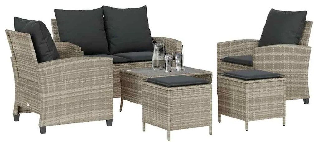 6 pcs conj. sofás jardim com almofadões vime PE cinzento-claro