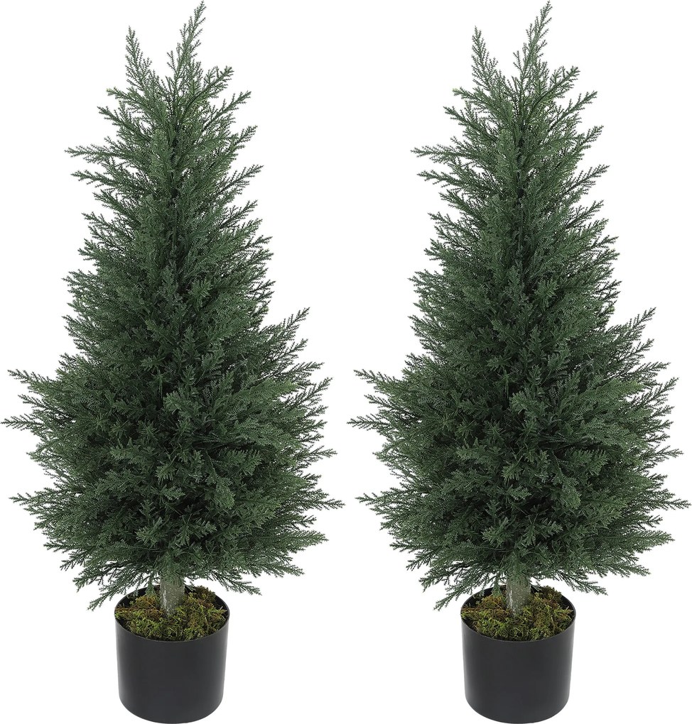 HOMCOM Conjunto de 2 Ciprestes Artificiais, 362 Folhas de Plástico, Vaso, Resistente a UV, Verde | Aosom Portugal