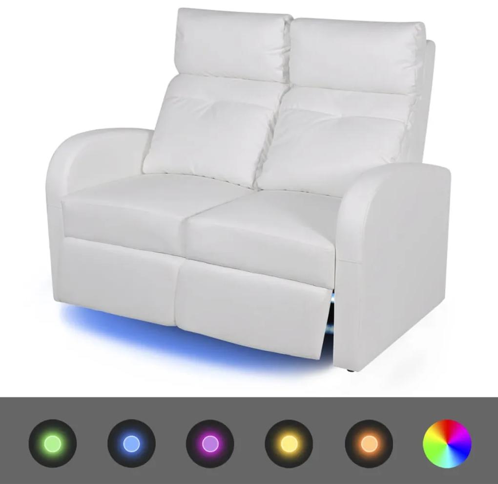 243596 vidaXL Poltrona reclinável LED 2 lugares, couro artificial, branco