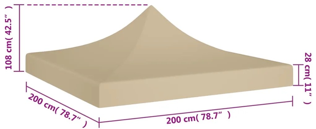 Teto para tenda de festas 2x2 m 270 g/m² cor bege