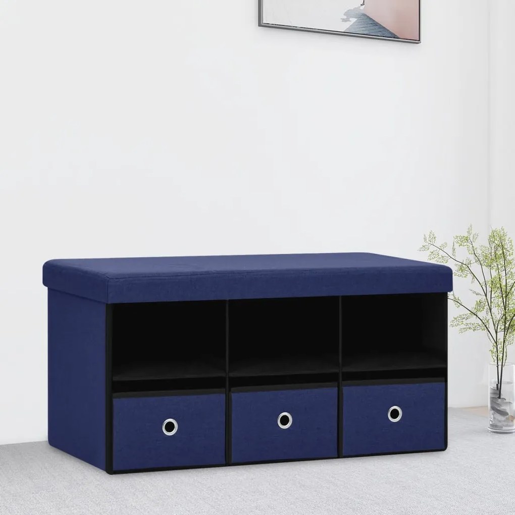 338808 vidaXL Banco de arrumação dobrável 76x38x38 cm linho falso azul