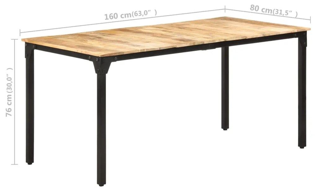 Mesa de jantar 160x80x76 cm madeira de mangueira áspera