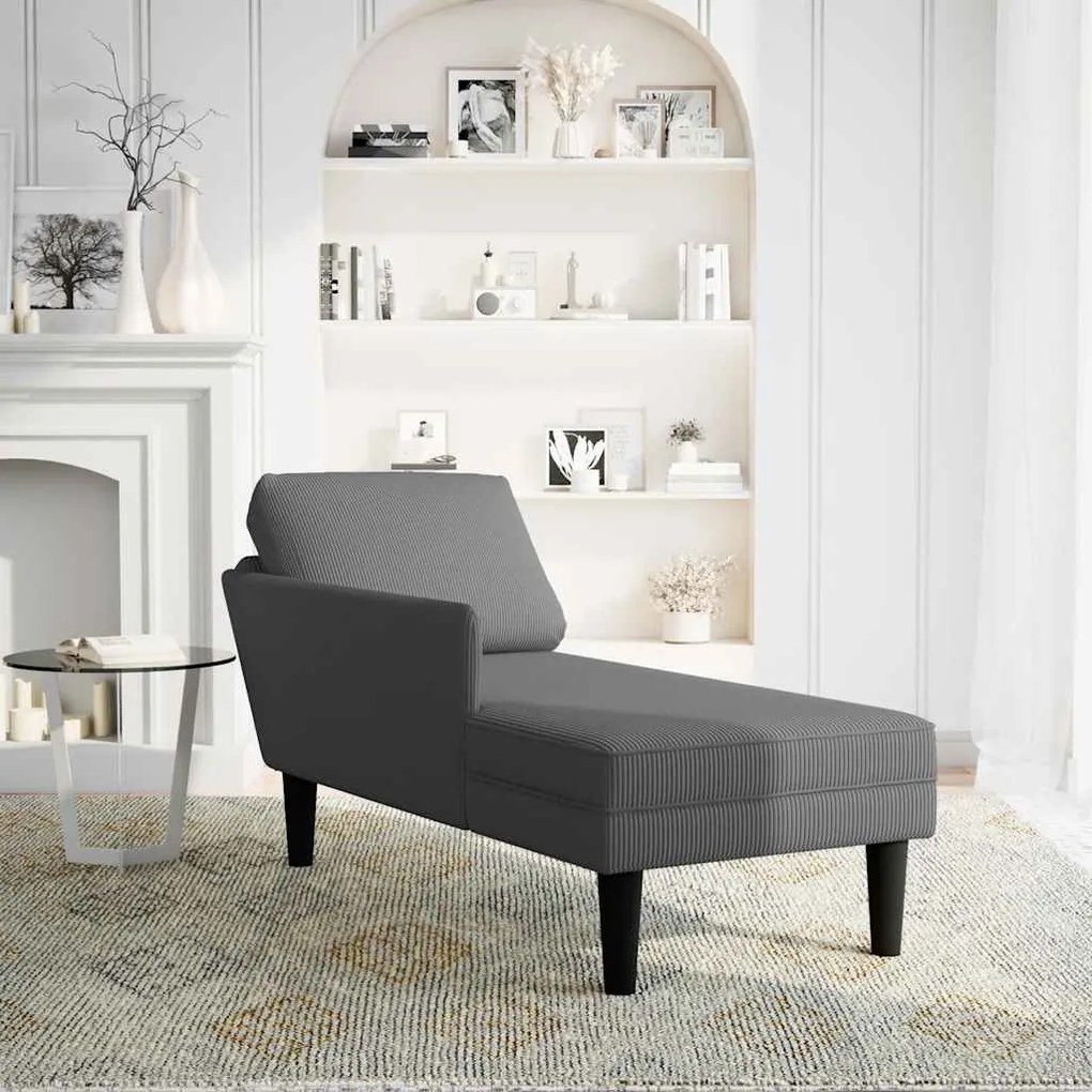 Chaise lounge com almofada tecido corduroy cinzento escuro