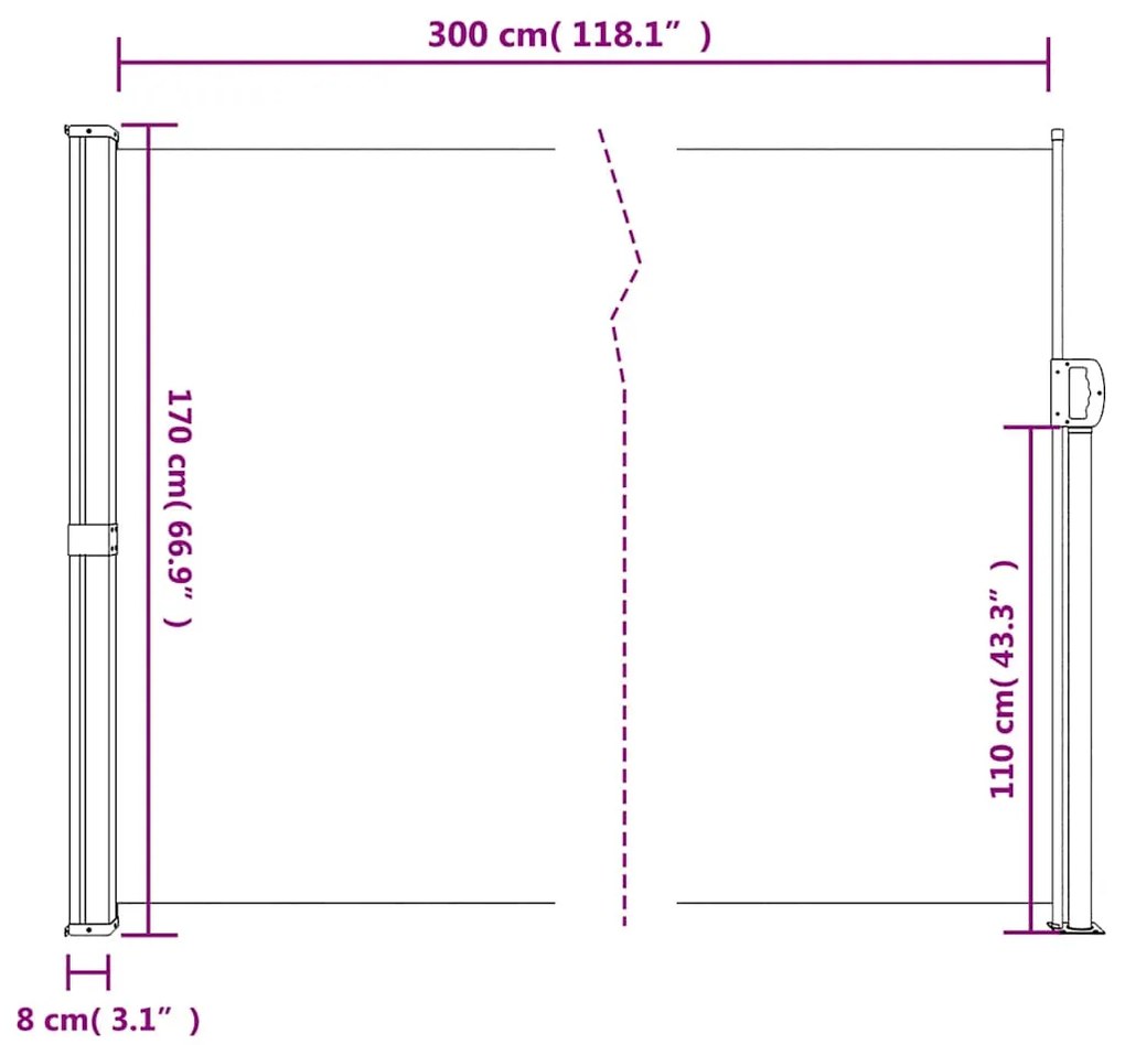 Toldo lateral retrátil 170x300 cm cinzento-acastanhado