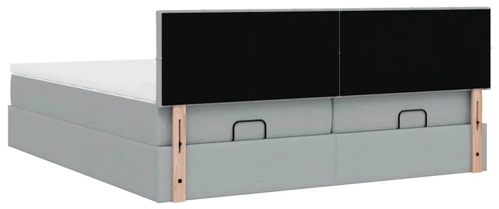 Estrutura de cama otomana com colchões tecido cinzento claro