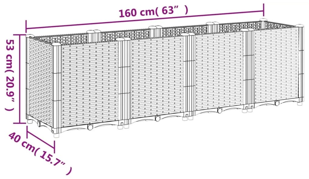 Vaso/floreira 160x40x53 cm PP castanho