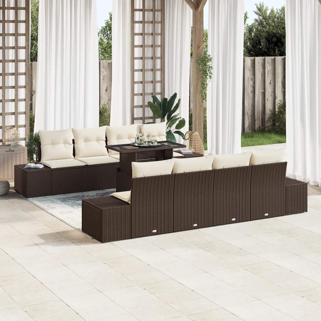 Conjunto de Sofás de Jardim de 7 Peças com Almofadas Castanho em Ratta
