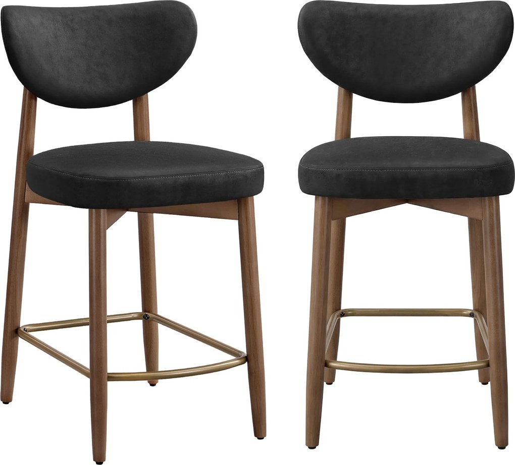 Conjunto de 2 bancos de bar em couro PU com encosto e pernas em madeira maciça, 50 x 51,5 x 95,5 cm, preto