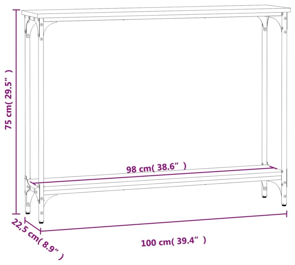 Mesa consola 100x22,5x75 cm derivados de madeira preto