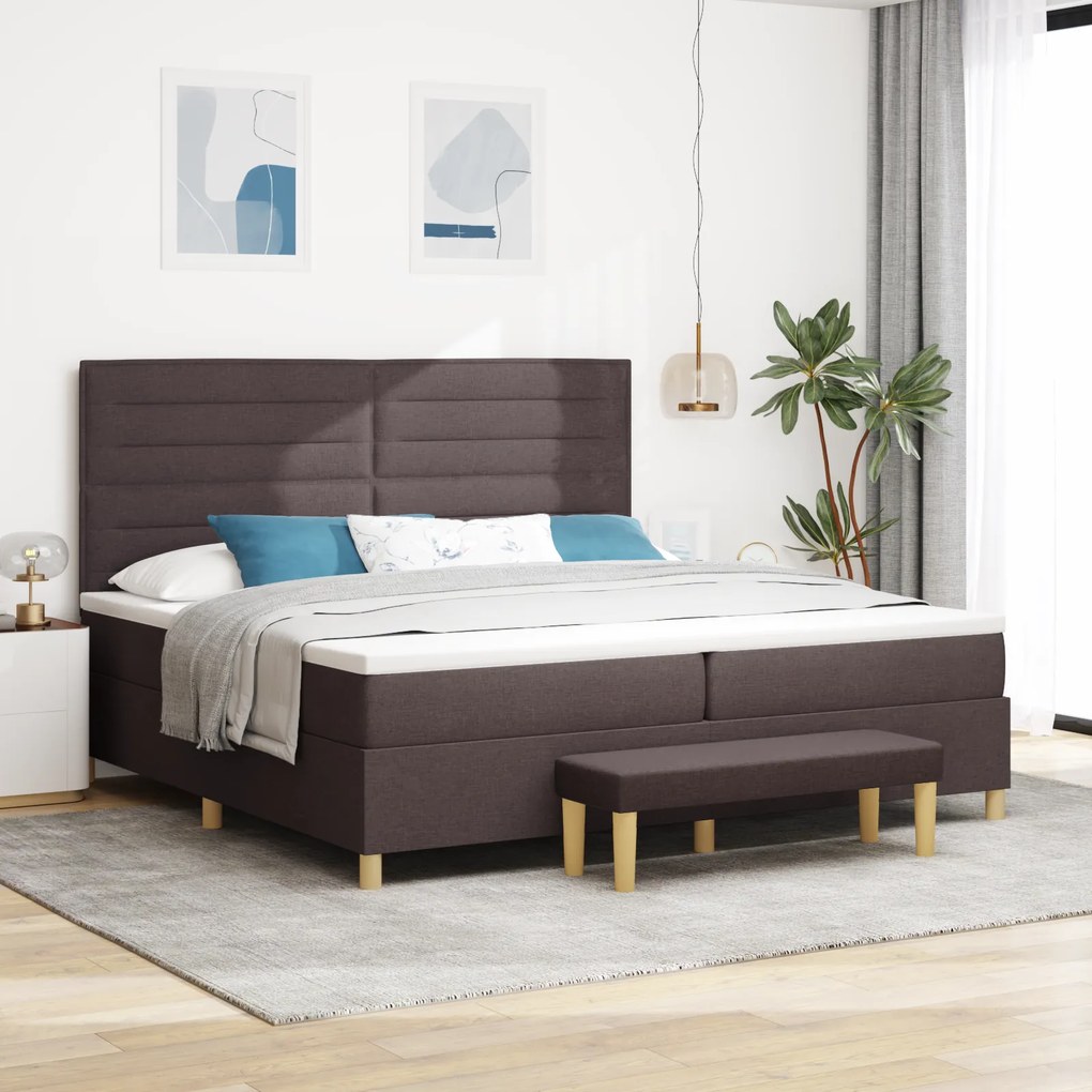 vidaXL Cama Box Spring com Colchão e Banco Castanho Escuro 200x200 cm Tecido