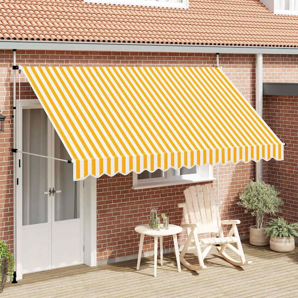 Toldo retrátil manual 350 cm riscas laranjas e brancas